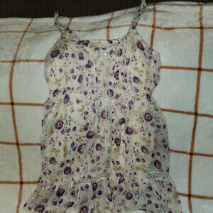 Purple & Cream Floral Spaghetti Strap Top, Women's Size Small